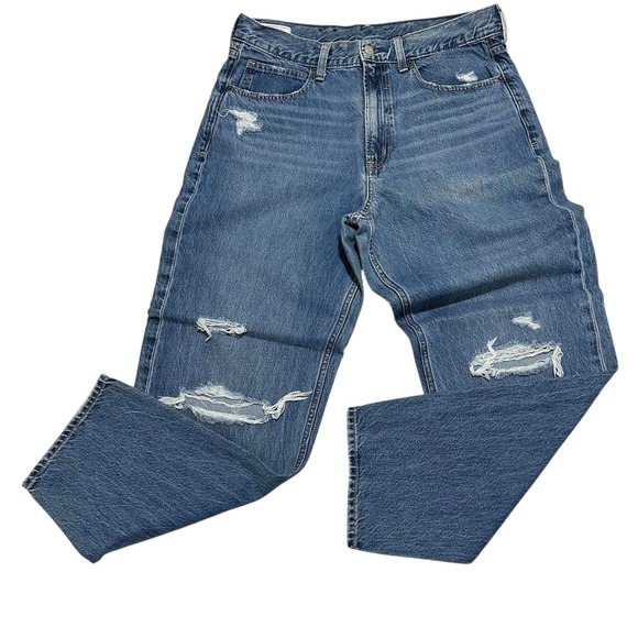 GAP Barrel Jeans Womens Size 31/12 TALL High Rise Distressed Denim Jeans - Picture 1 of 9